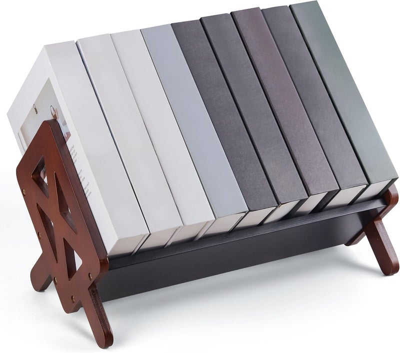 Bunkal Bamboo Desktop Bookshelf – Tilted Tabletop Bookshelf Organizer for Cookbooks, CDs, Magazines, Portable, Small Bookrack for Home, Dorm, or Office,15.75" x 8.86" x 9.17" - Image 1